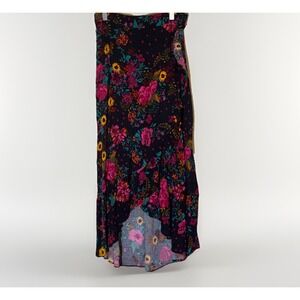 Dark Floral Maxi Skirt Womens M Fairy Grunge Whimsygoth Hi Lo Dark Romantic
